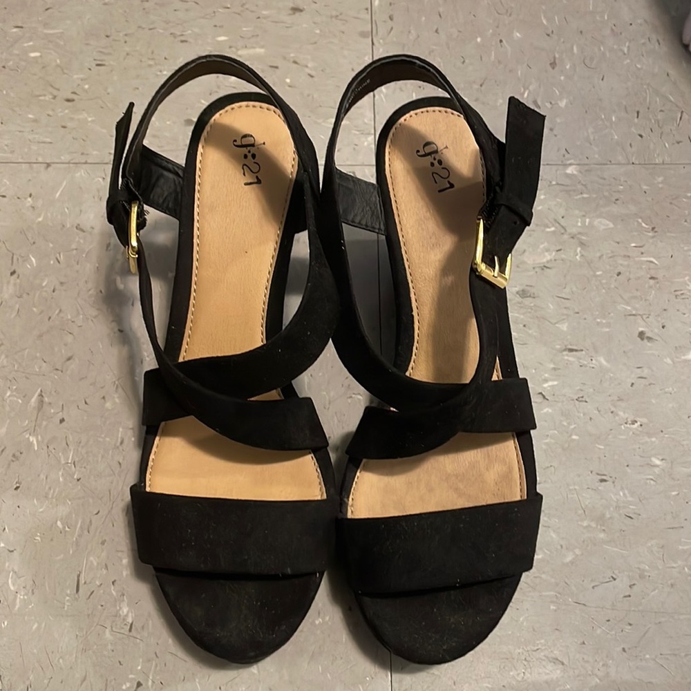 Black suede wedges